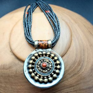 Item 201NH Hematite multistrand with Tibetan Pendant